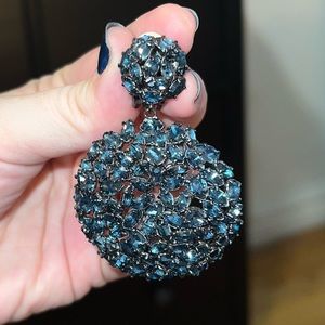 RARE PERFECT CONDITION Alexis Bittar Holiday Pave Crystal Clip Ons in Navy